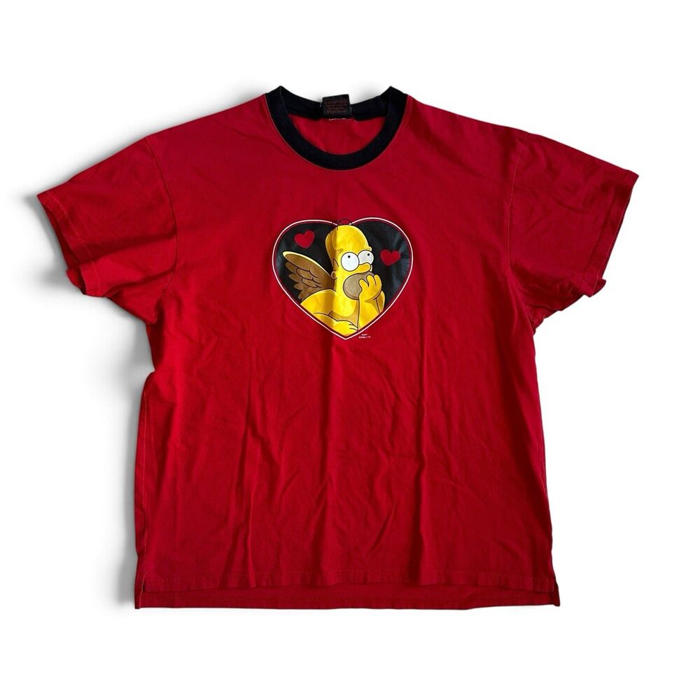 Vintage The Simpsons Homer Cupid Angel T-Shirt Large Red Ringer FOX RARE Love